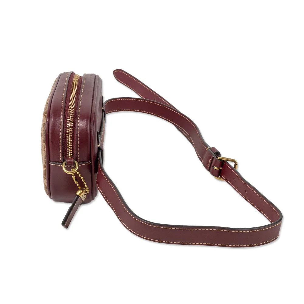 Coach Monogram and Burgundy Leather Adjustable Fanny Pack