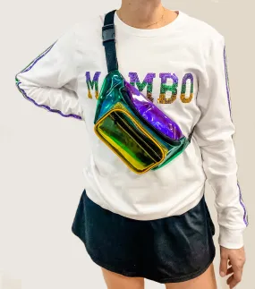 Color Block Purple, Green, Gold Transparent Fanny Pack