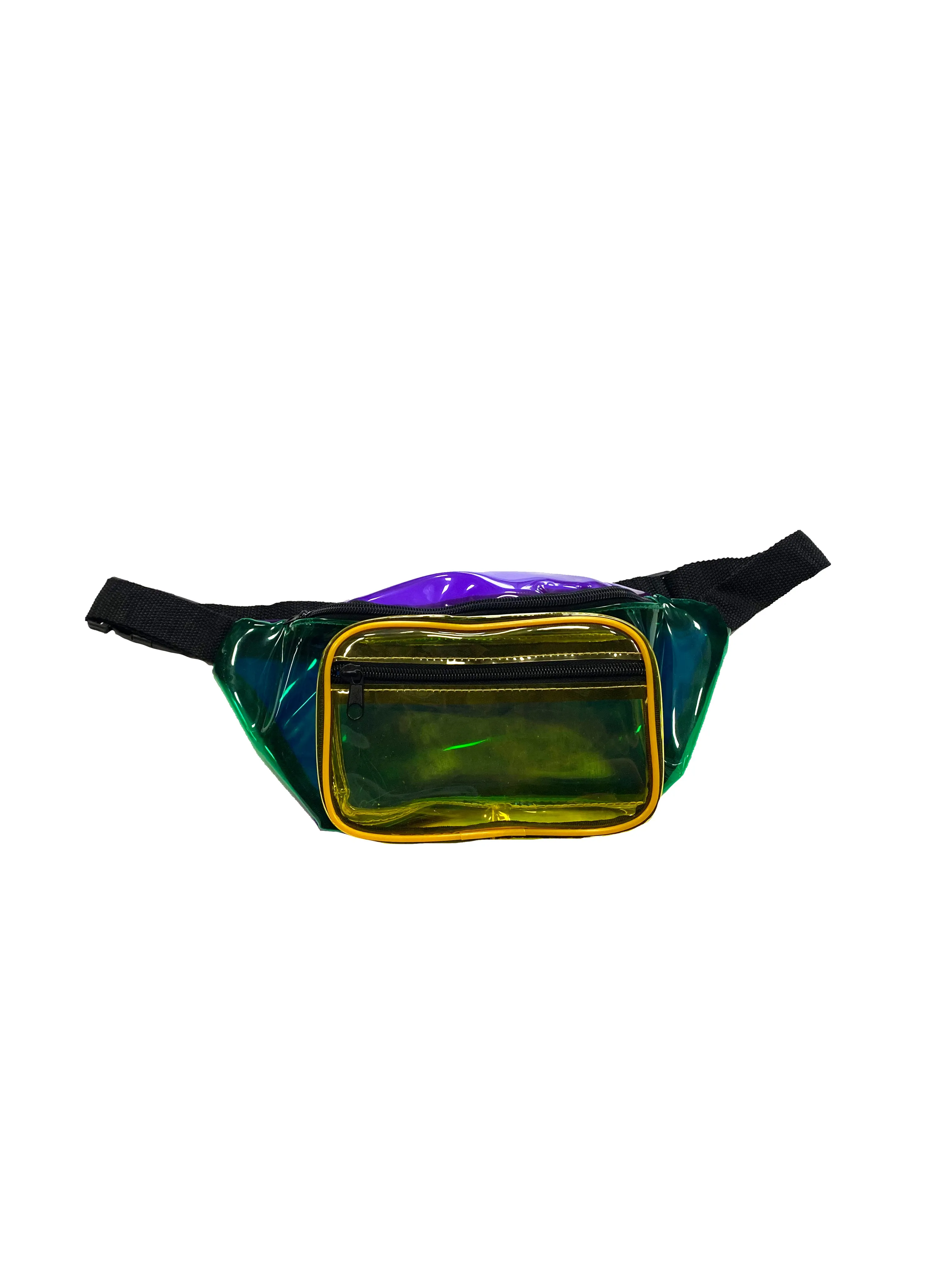 Color Block Purple, Green, Gold Transparent Fanny Pack