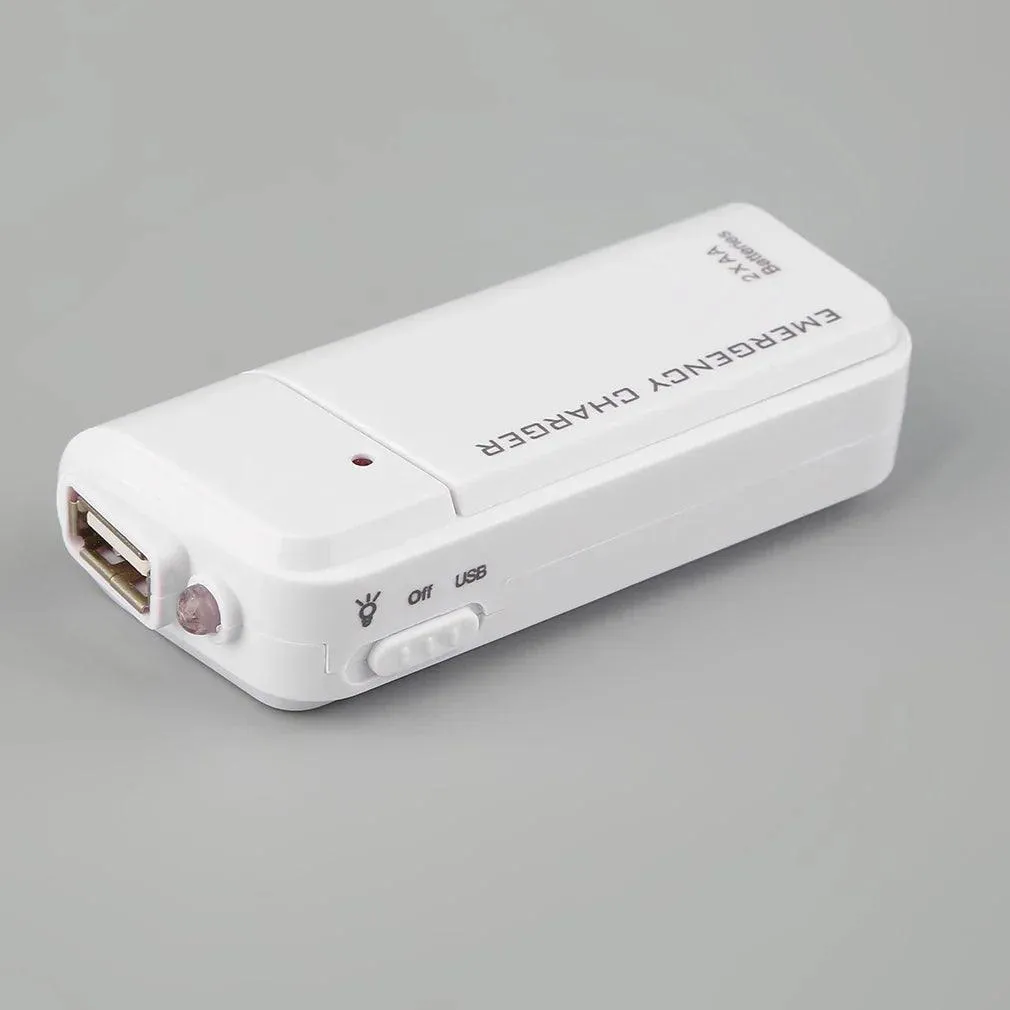 Compact USB AA Battery Power Bank - Emergency Charger for Smartphones and Devices in White