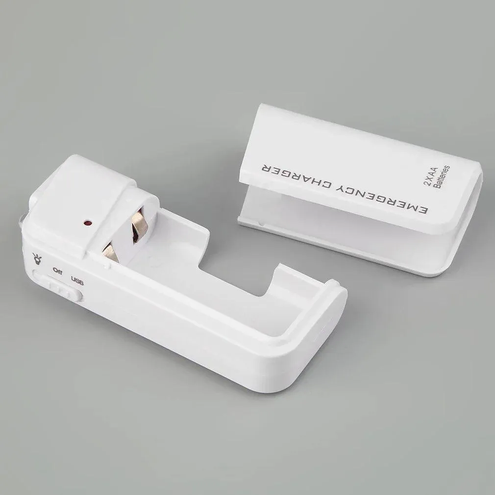 Compact USB AA Battery Power Bank - Emergency Charger for Smartphones and Devices in White