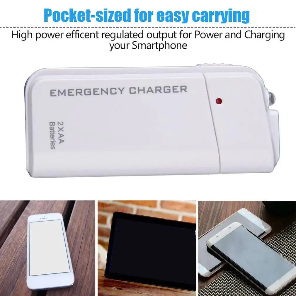 Compact USB AA Battery Power Bank - Emergency Charger for Smartphones and Devices in White