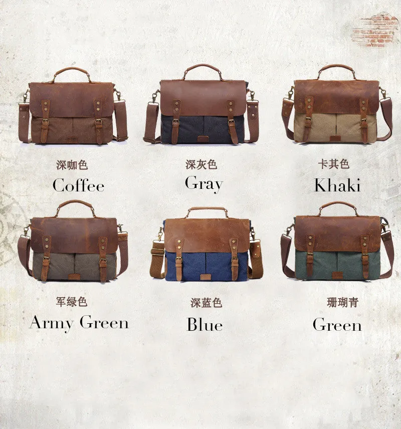 Crazy Horse Leather Bag Canvas Leather Travel Bag Single Shoulder Bag Messenger Laptop Bag 1807