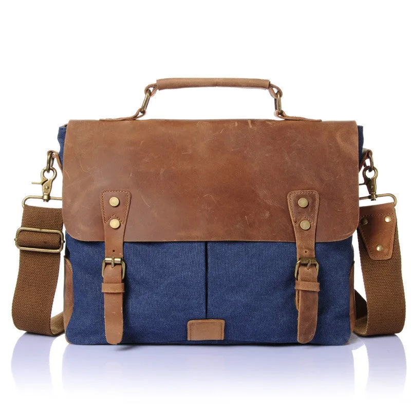 Crazy Horse Leather Bag Canvas Leather Travel Bag Single Shoulder Bag Messenger Laptop Bag 1807