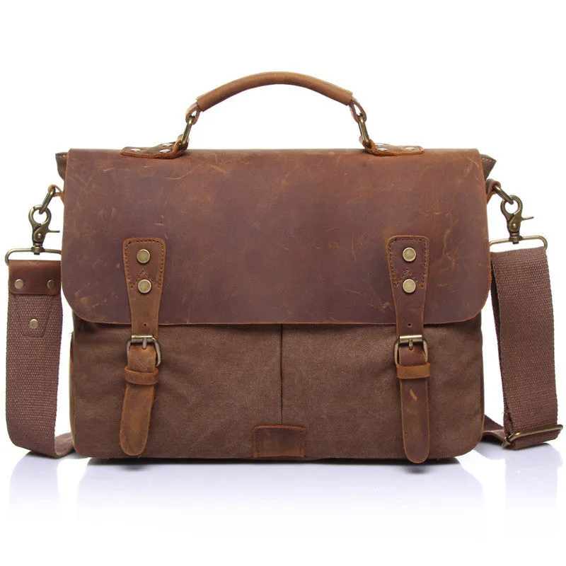 Crazy Horse Leather Bag Canvas Leather Travel Bag Single Shoulder Bag Messenger Laptop Bag 1807