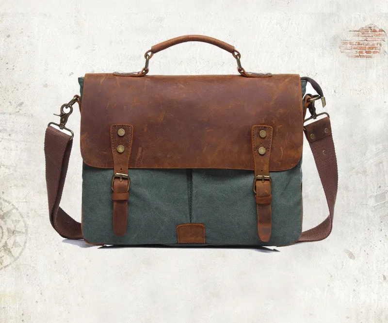 Crazy Horse Leather Bag Canvas Leather Travel Bag Single Shoulder Bag Messenger Laptop Bag 1807