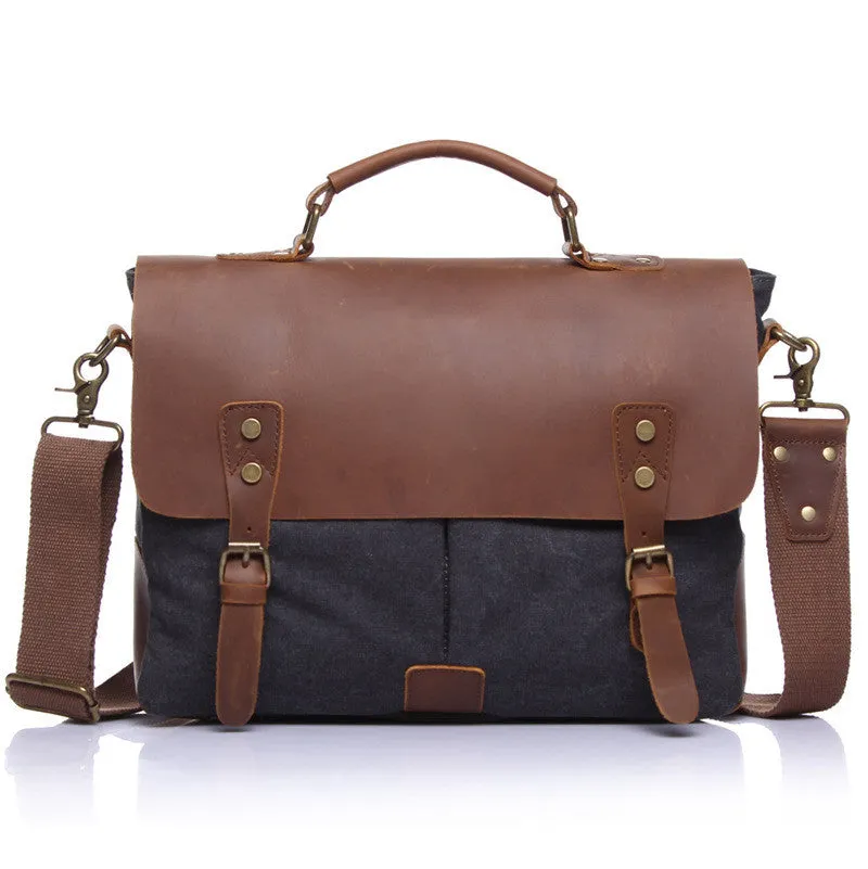 Crazy Horse Leather Bag Canvas Leather Travel Bag Single Shoulder Bag Messenger Laptop Bag 1807