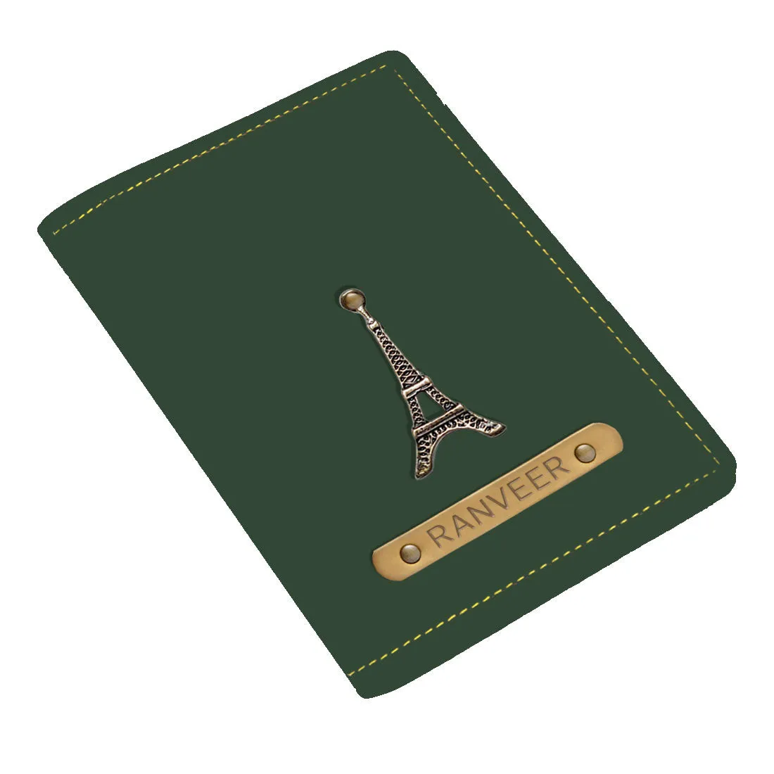 Custom Passport Cover Holder PU Leather with Charm & Name - Paris