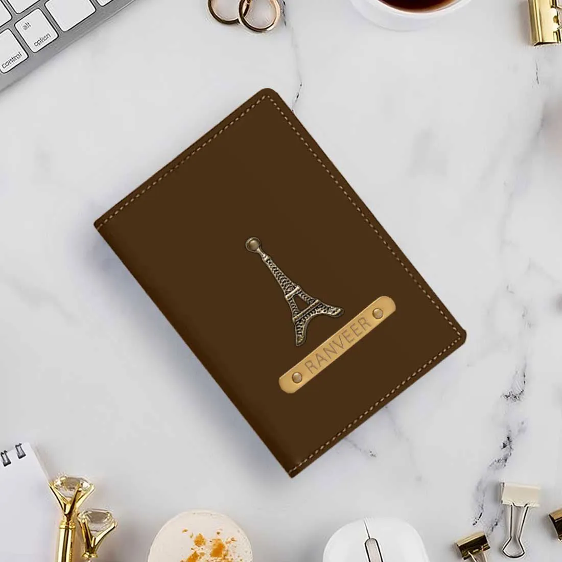 Custom Passport Cover Holder PU Leather with Charm & Name - Paris