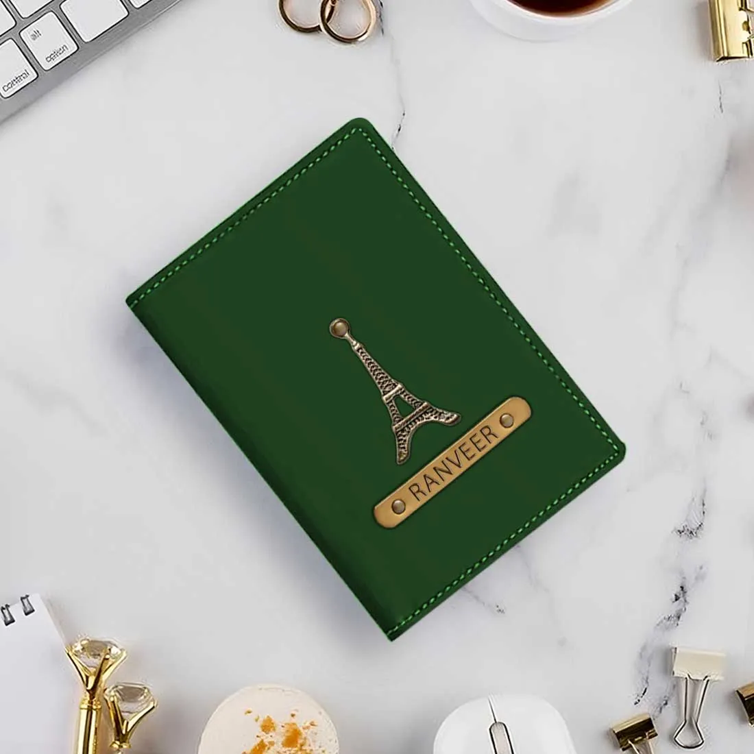 Custom Passport Cover Holder PU Leather with Charm & Name - Paris