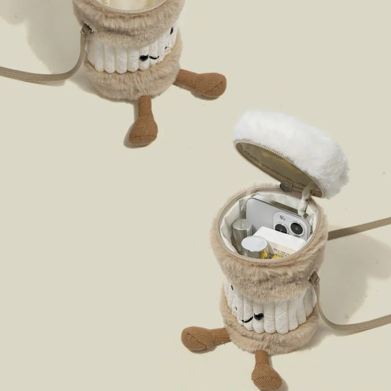 Cute Happy Coffee Mug Holder Plush Bag