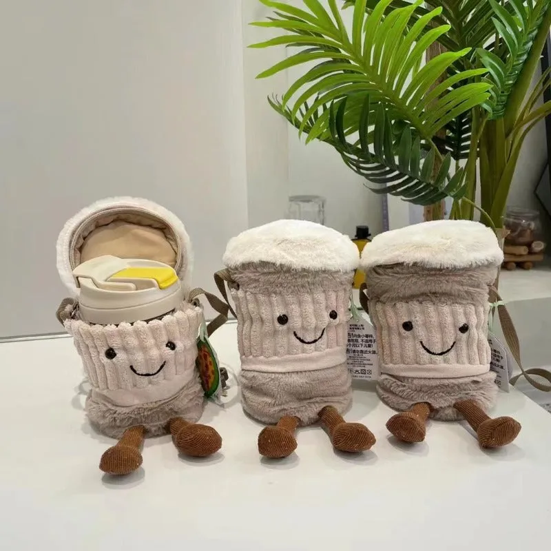 Cute Happy Coffee Mug Holder Plush Bag