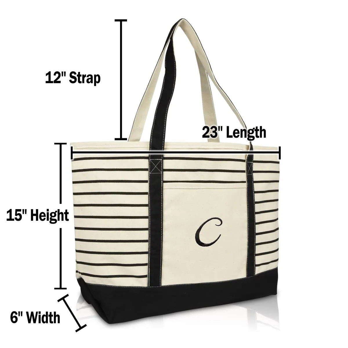 Dalix Striped C-Initial Tote Bag Womens Ballent Letter C