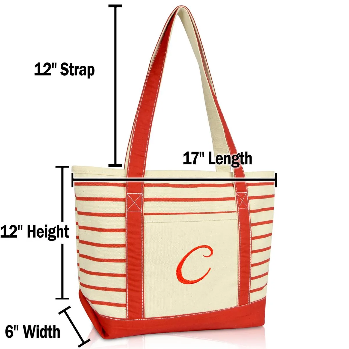 Dalix Striped C-Initial Tote Bag Womens Ballent Letter C