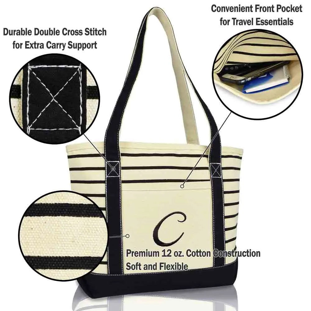 Dalix Striped C-Initial Tote Bag Womens Ballent Letter C