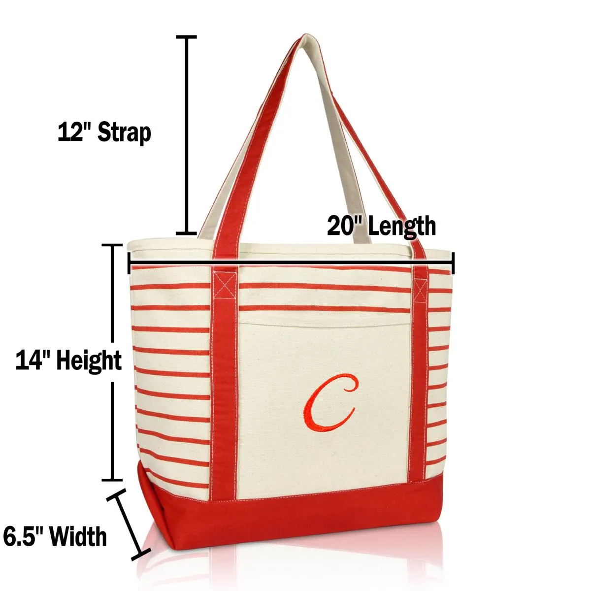 Dalix Striped C-Initial Tote Bag Womens Ballent Letter C