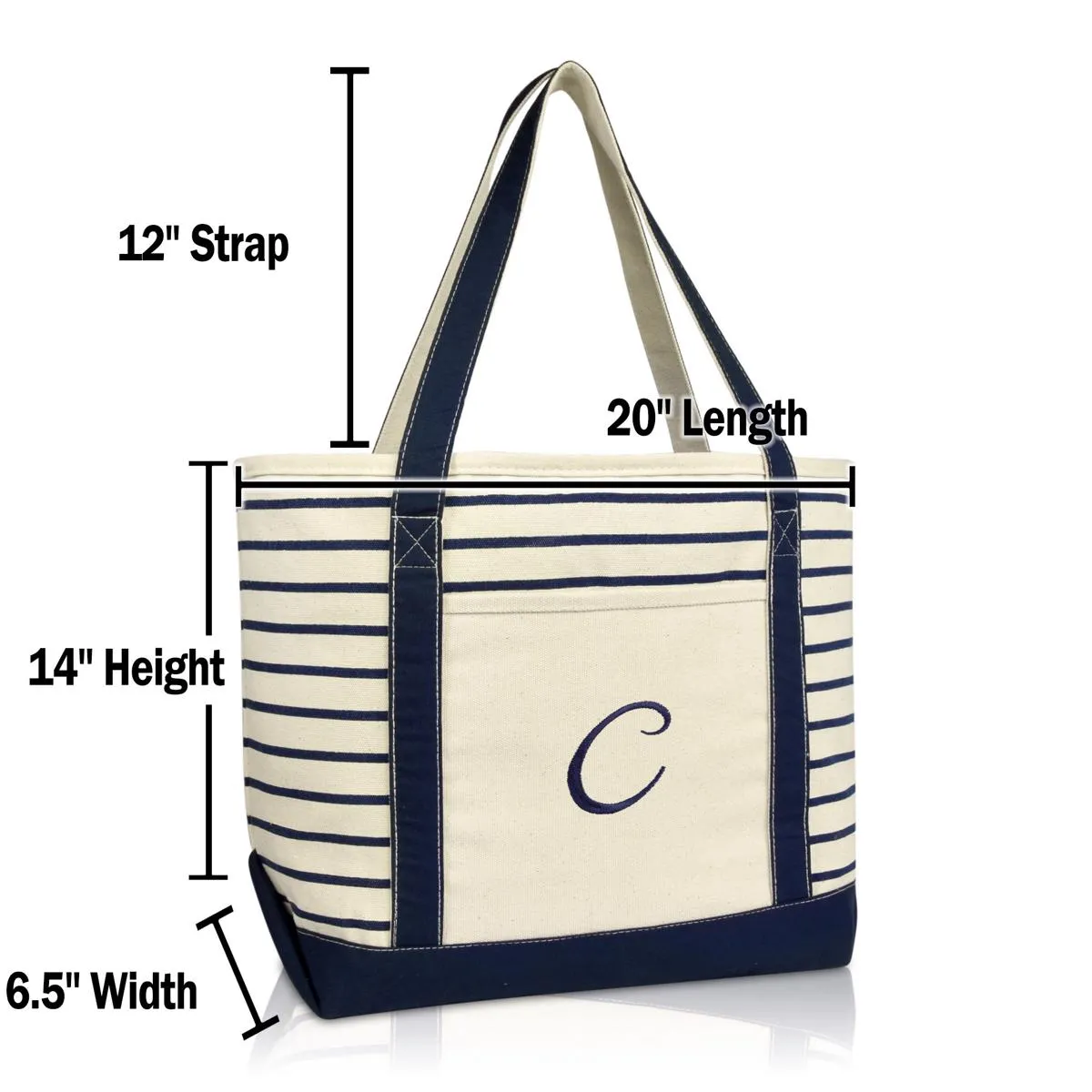 Dalix Striped C-Initial Tote Bag Womens Ballent Letter C