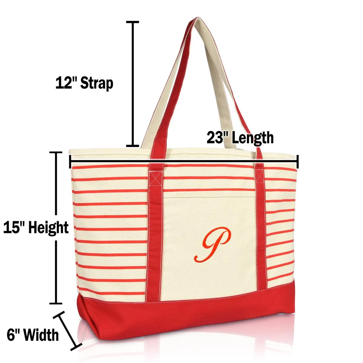 Dalix Striped P-Initial Tote Bag Womens Ballent Letter P