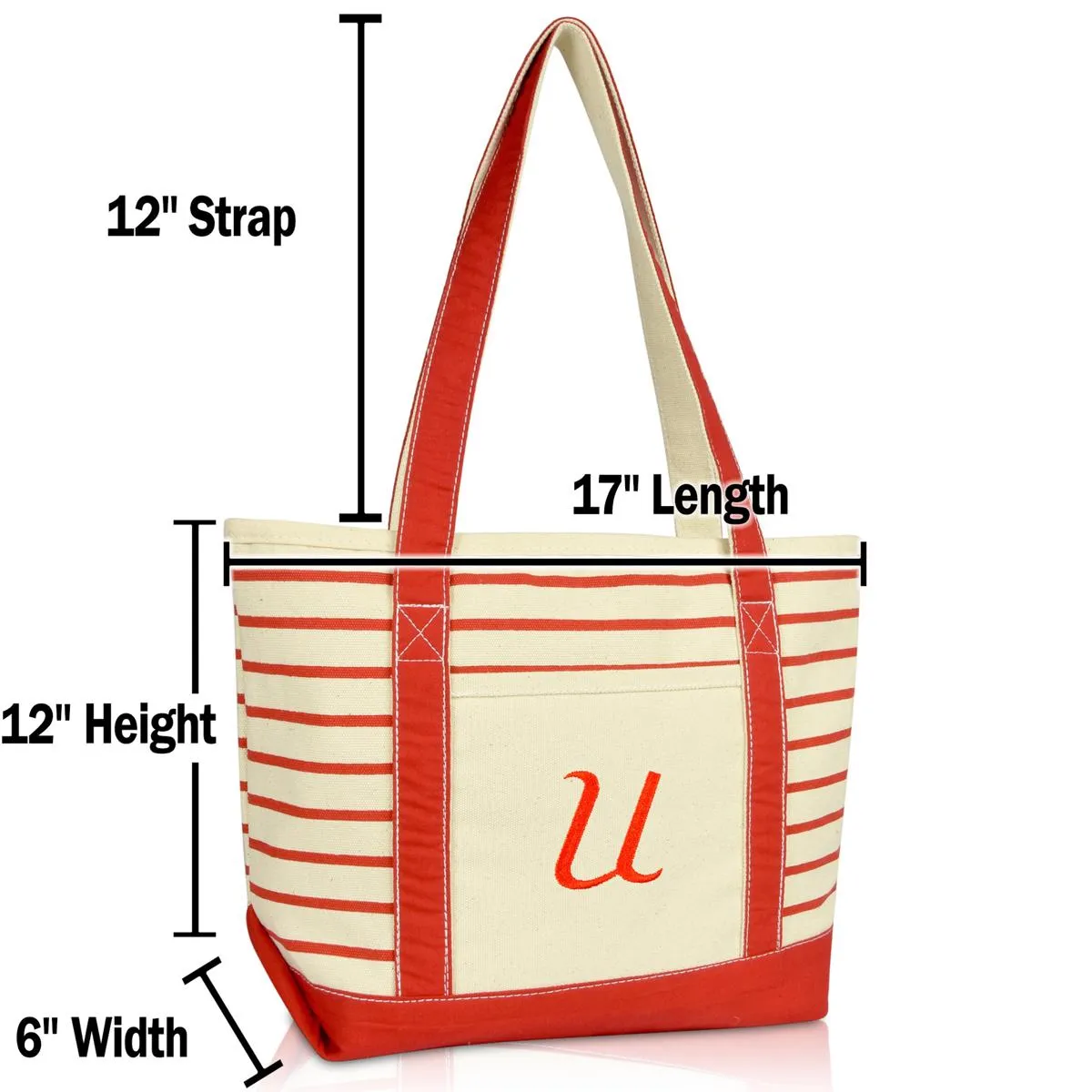 Dalix Striped U-Initial Tote Bag Womens Ballent Letter U