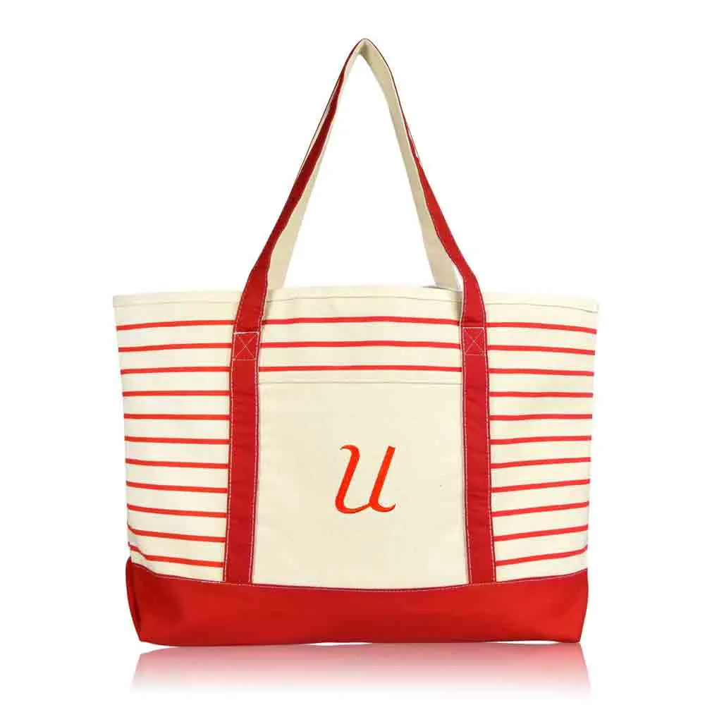 Dalix Striped U-Initial Tote Bag Womens Ballent Letter U