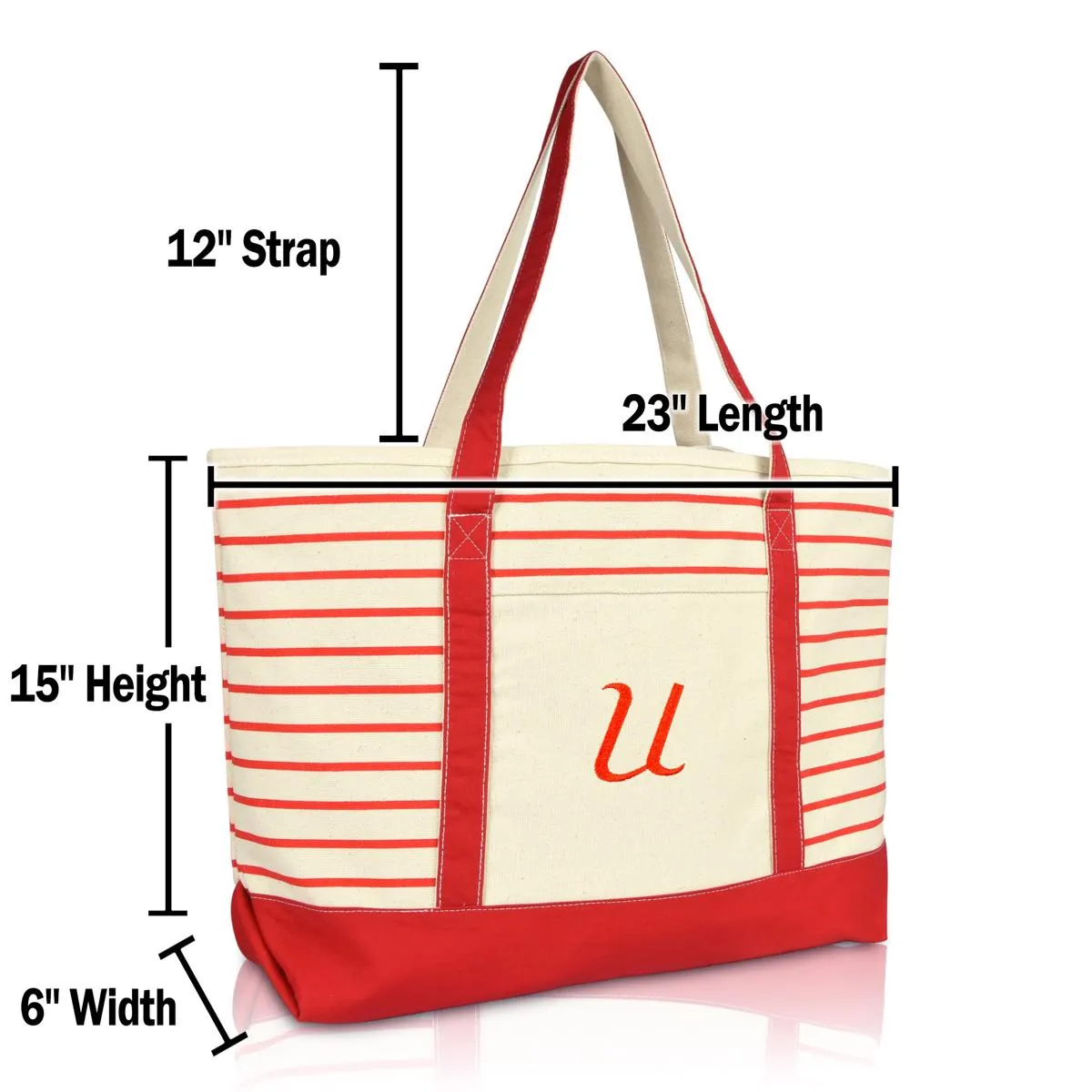 Dalix Striped U-Initial Tote Bag Womens Ballent Letter U