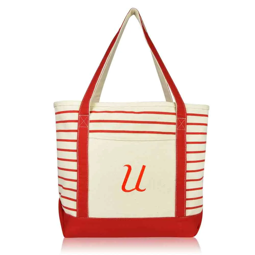 Dalix Striped U-Initial Tote Bag Womens Ballent Letter U