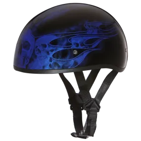 Daytona D.O.T Skull Cap Motorcycle Helmet with Skulls Blue Flames