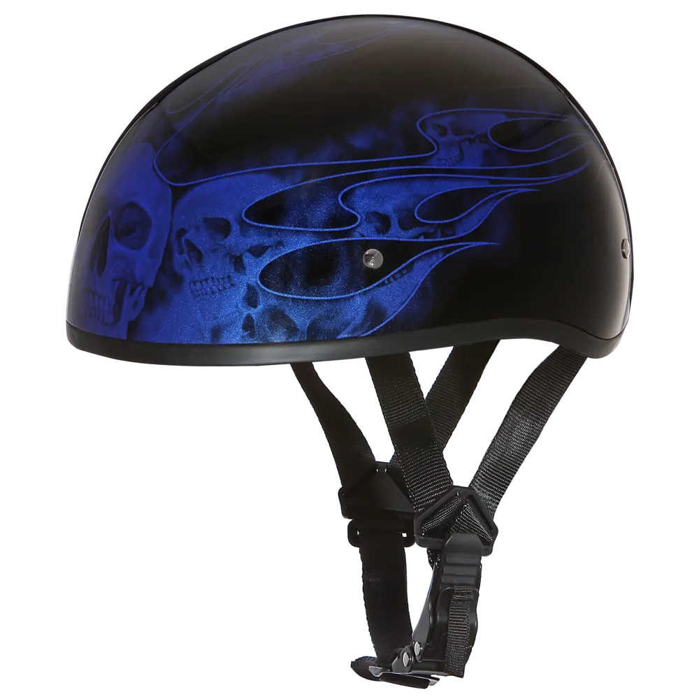 Daytona D.O.T Skull Cap Motorcycle Helmet with Skulls Blue Flames