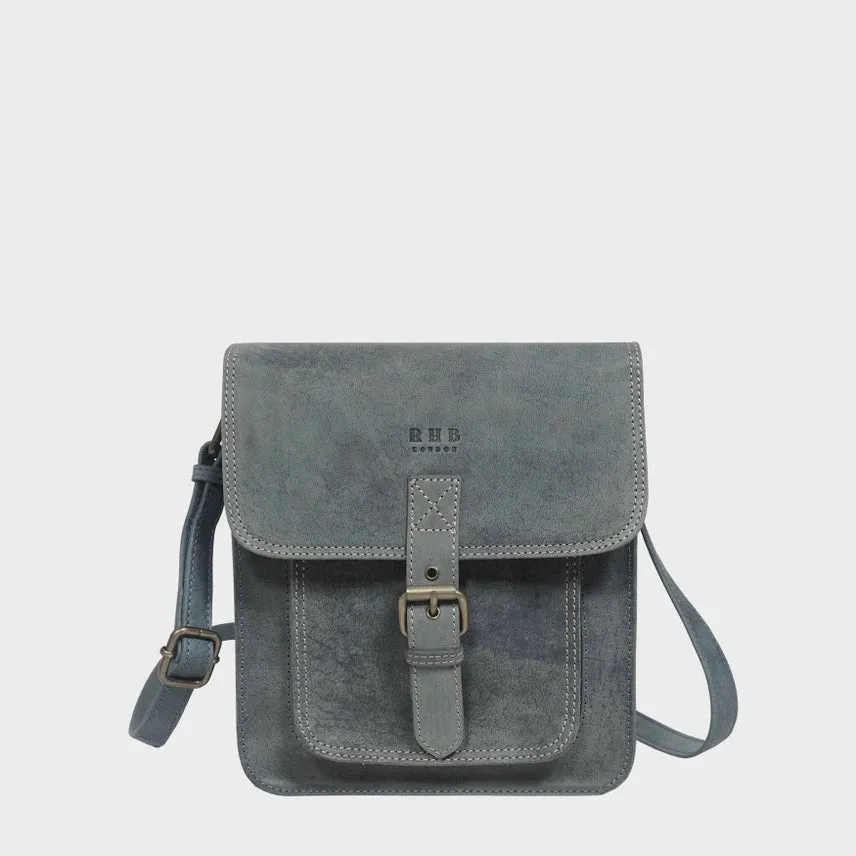 Denim Distressed Leather Ipad Tablet Crossbody Bag