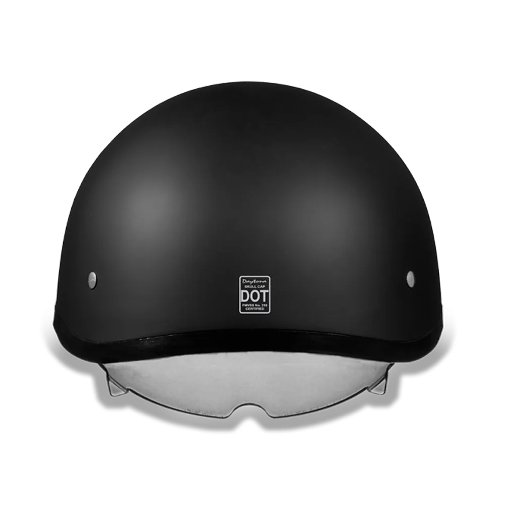 D.O.T Skull Cap Motorcycle Helmet with Inner Retractable Shield Dull Matte Black No Visor