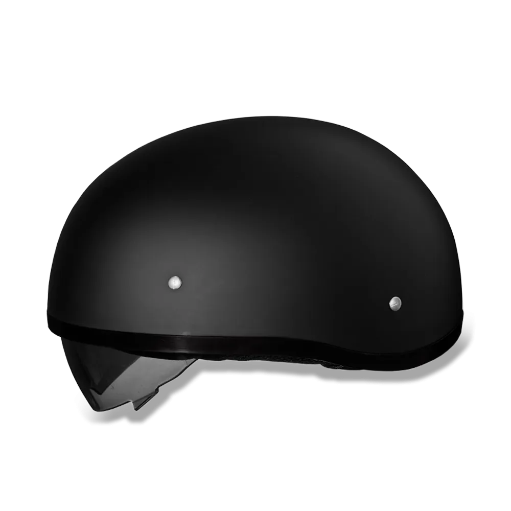 D.O.T Skull Cap Motorcycle Helmet with Inner Retractable Shield Dull Matte Black No Visor