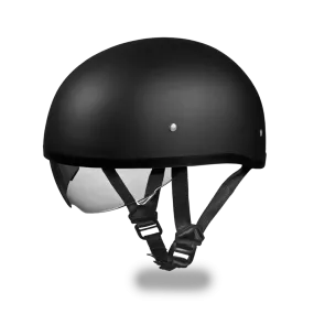 D.O.T Skull Cap Motorcycle Helmet with Inner Retractable Shield Dull Matte Black No Visor