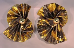 Eco Friendly Black and Gold Marbled Pleated Earrings