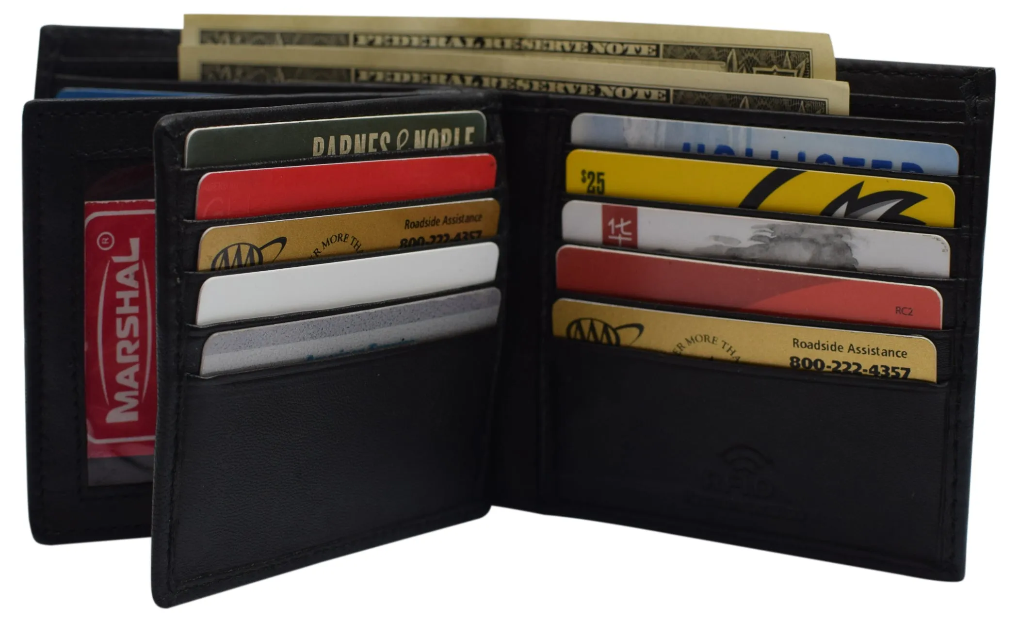 European Hipster Mens Wallet Thick Large Bifold 20 Cards and 2 ID Window, Black, one size RFID2852BK