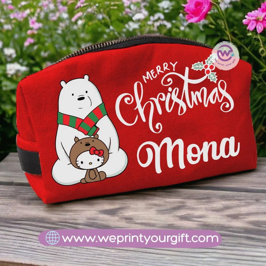 Fabric Boxy Pouch Makeup-3 Bears-Christmas