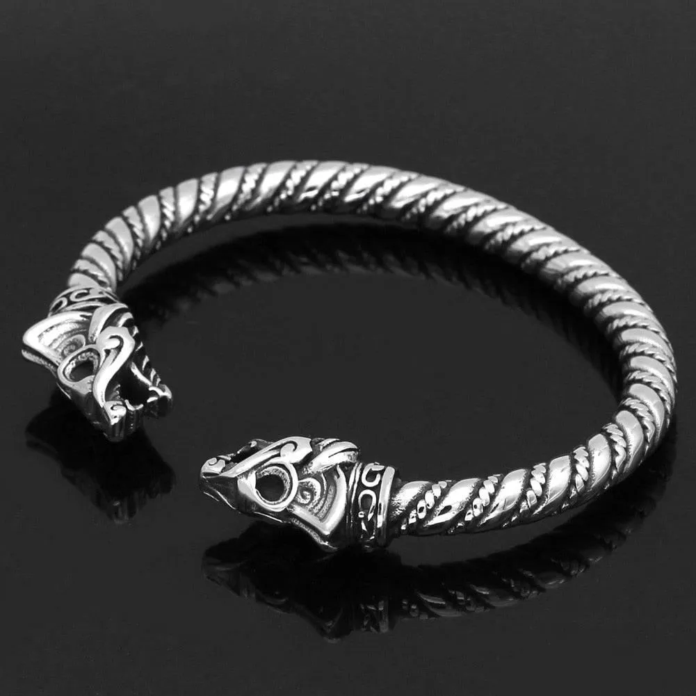 Fanged Wolf Torc Bracelet - Stainless Steel