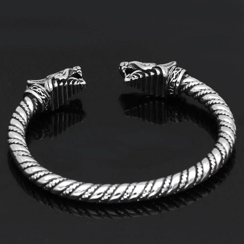 Fanged Wolf Torc Bracelet - Stainless Steel