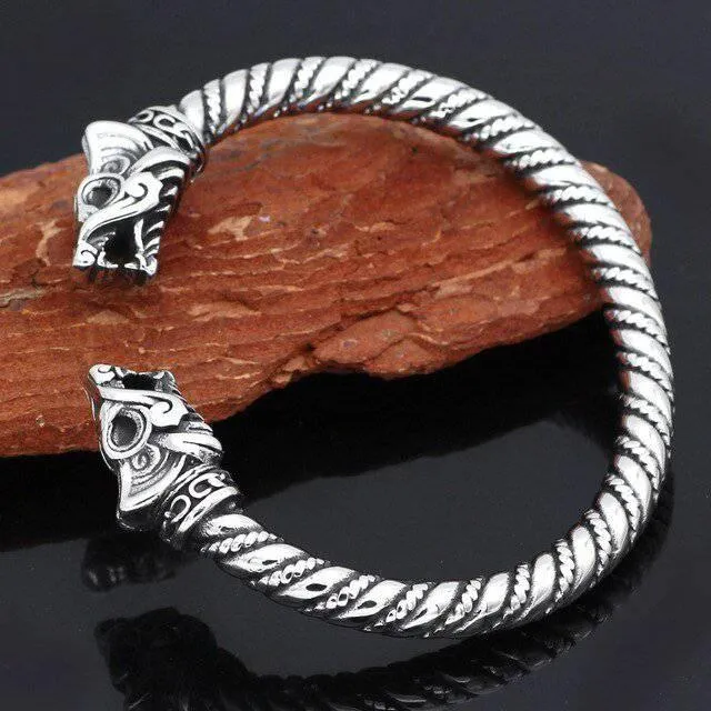 Fanged Wolf Torc Bracelet - Stainless Steel