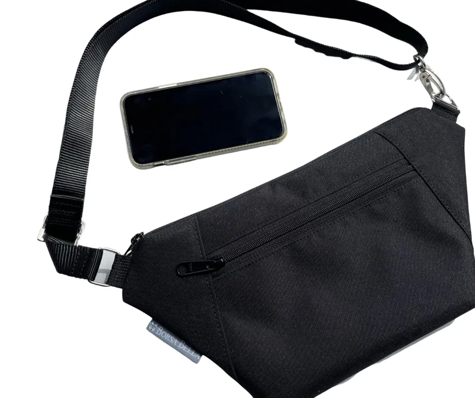 Fanny Pack or Crossbody Bag -  Black Canvas Waterproof Fabric