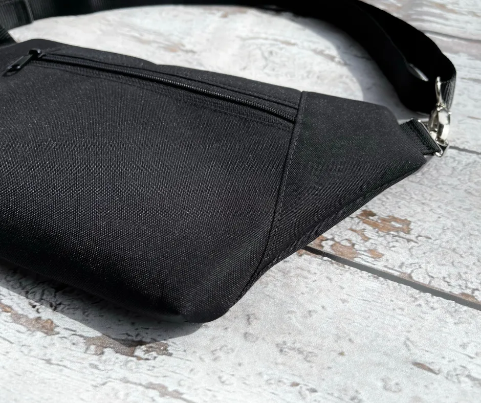 Fanny Pack or Crossbody Bag -  Black Canvas Waterproof Fabric