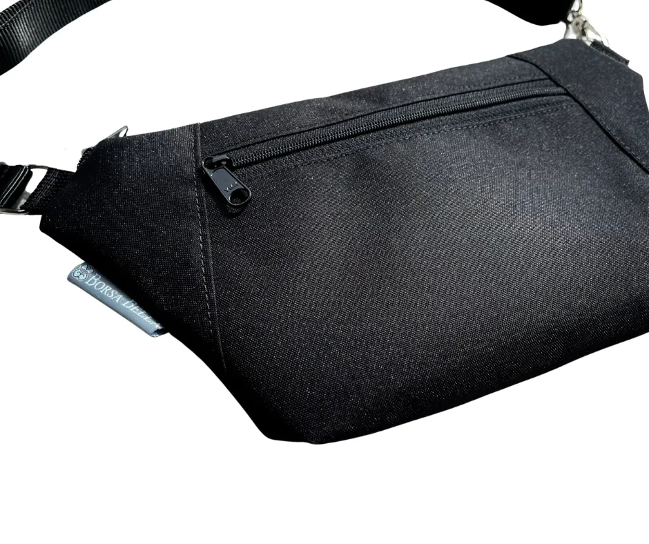 Fanny Pack or Crossbody Bag -  Black Canvas Waterproof Fabric