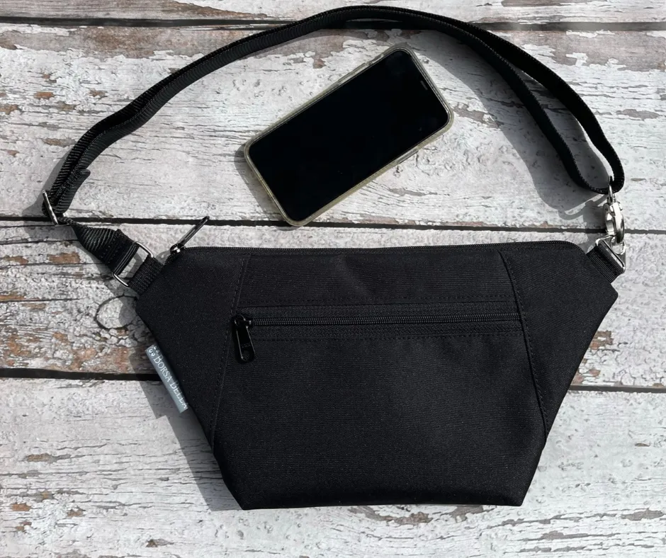 Fanny Pack or Crossbody Bag -  Black Canvas Waterproof Fabric