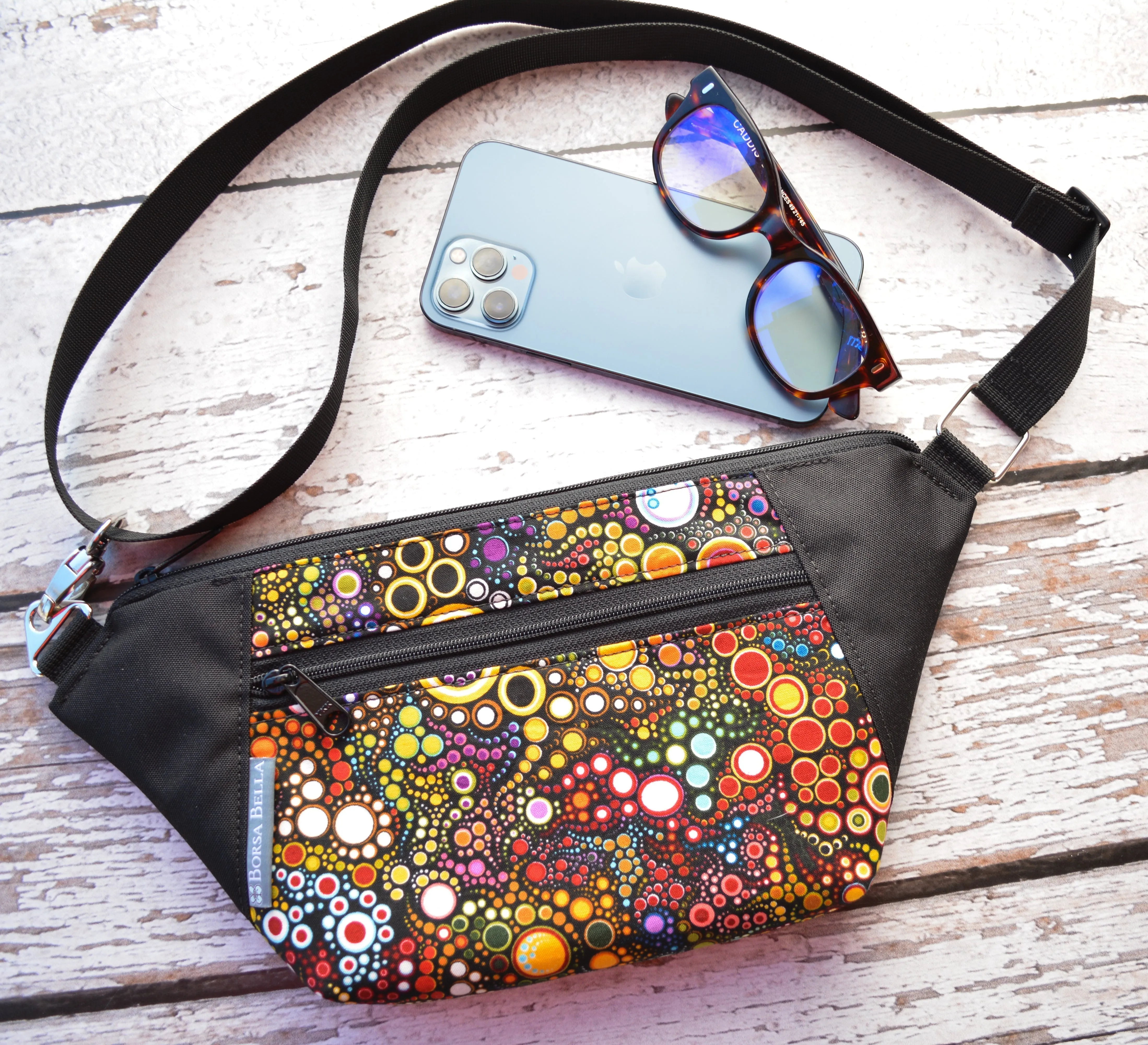 Fanny Pack or Crossbody Bag -  Blue/Purple Dot Fabric