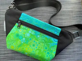 Fanny Pack or Crossbody Bag -  Green/Blue Dot Fabric