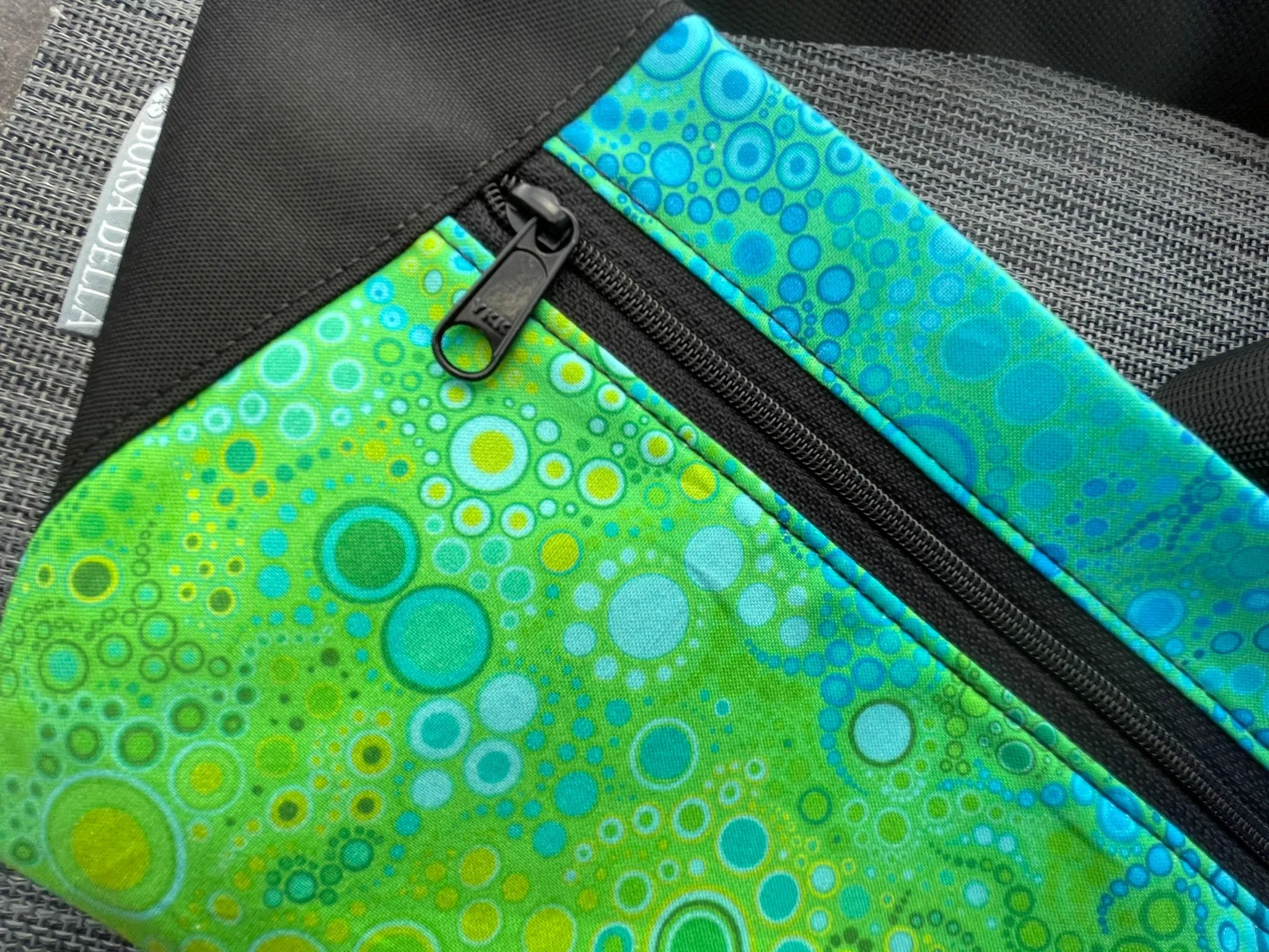 Fanny Pack or Crossbody Bag -  Green/Blue Dot Fabric