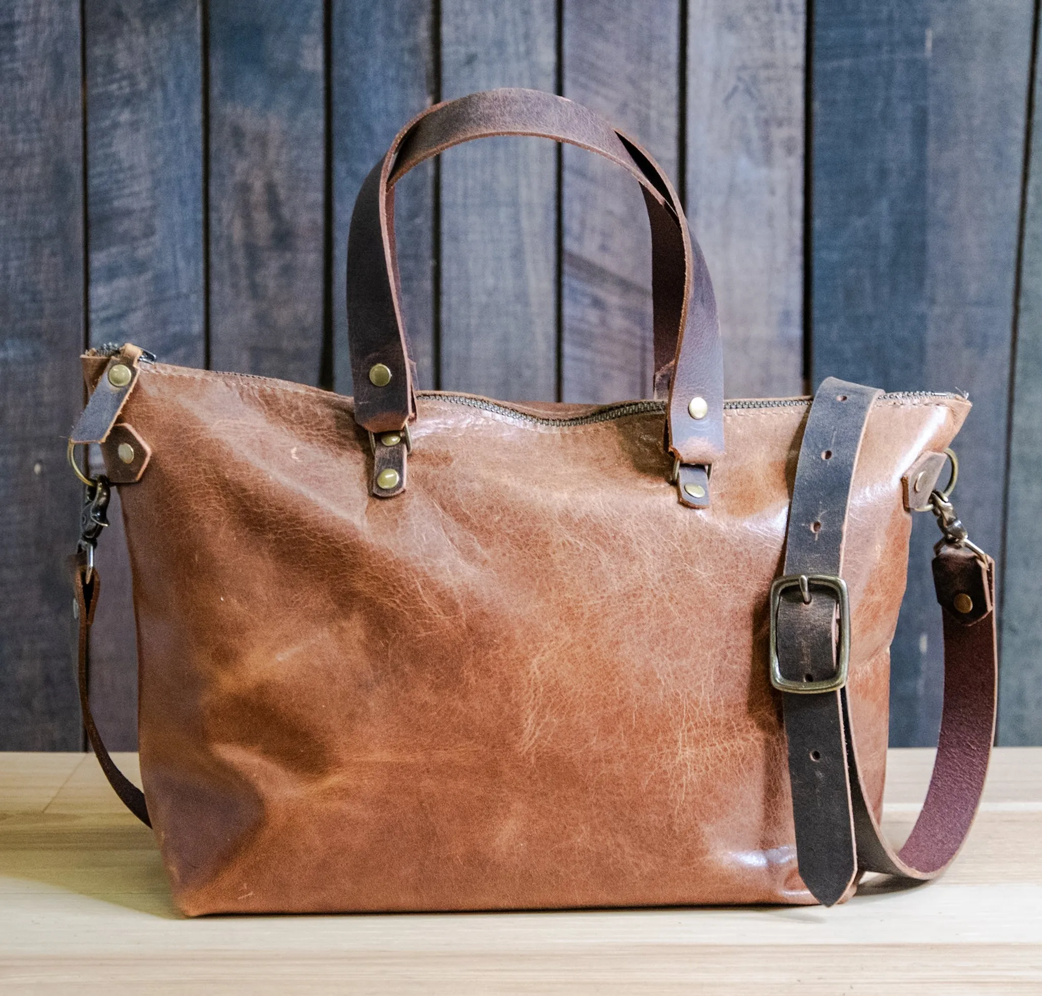 Flagship Colors | Handmade Leather Purse | Eco Friendly Leather Tote Bag | The Bowler Bag | Medium