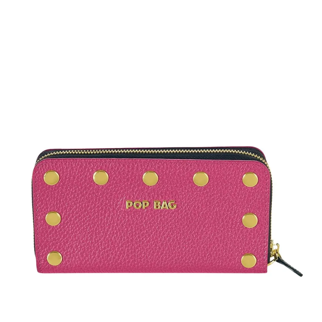 Fuchsia Interchangeable Italian Pebbled Leather Wallet