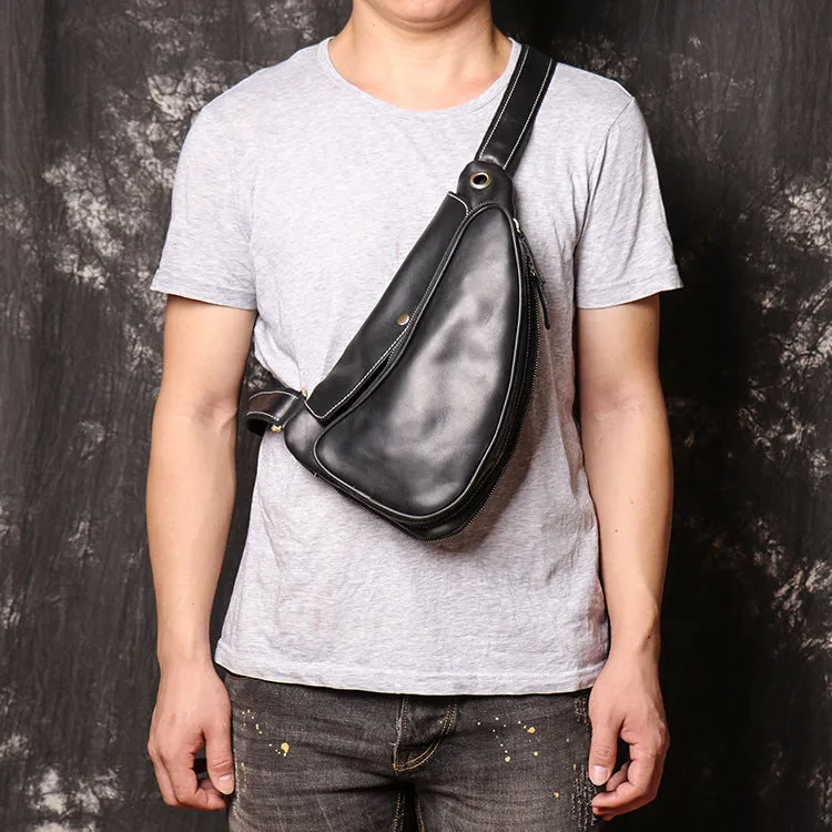 Full Grain Leather Fanny Pack Retro Sling Bag Vintage Leather Chest Bag for Men