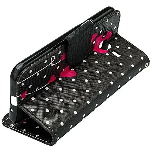 Galaxy J7 2016 Case, Magnetic Fold[Kickstand] Pu Leather Wrist Strap Wallet Case with ID & Credit Card Slot for Samsung Galaxy J7 2016 / J710 - Polka Dot Hearts