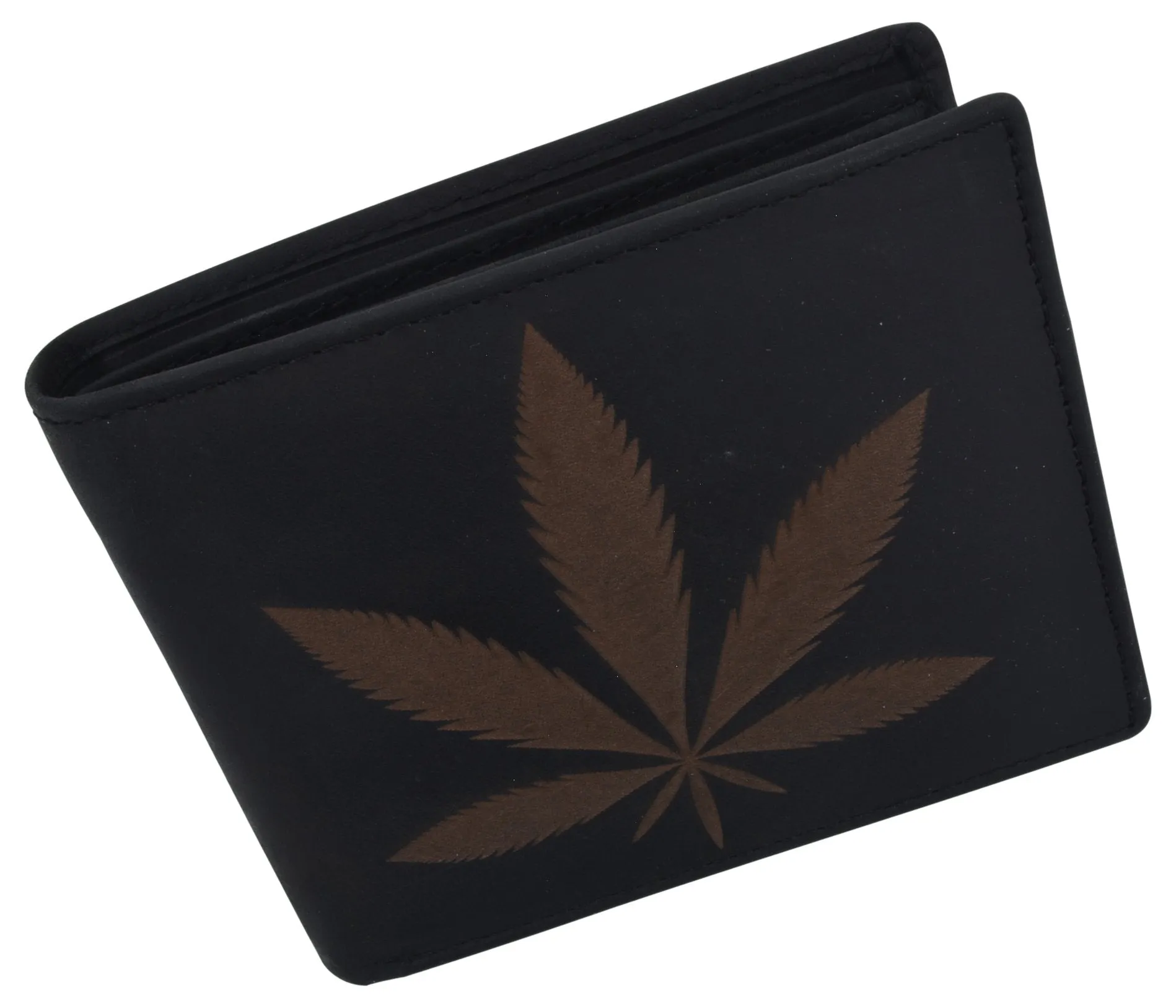 Genuine Leather RFID Bifold Mens Marijuana Leaf Logo Wallet /53HTC Marijuana Leaf